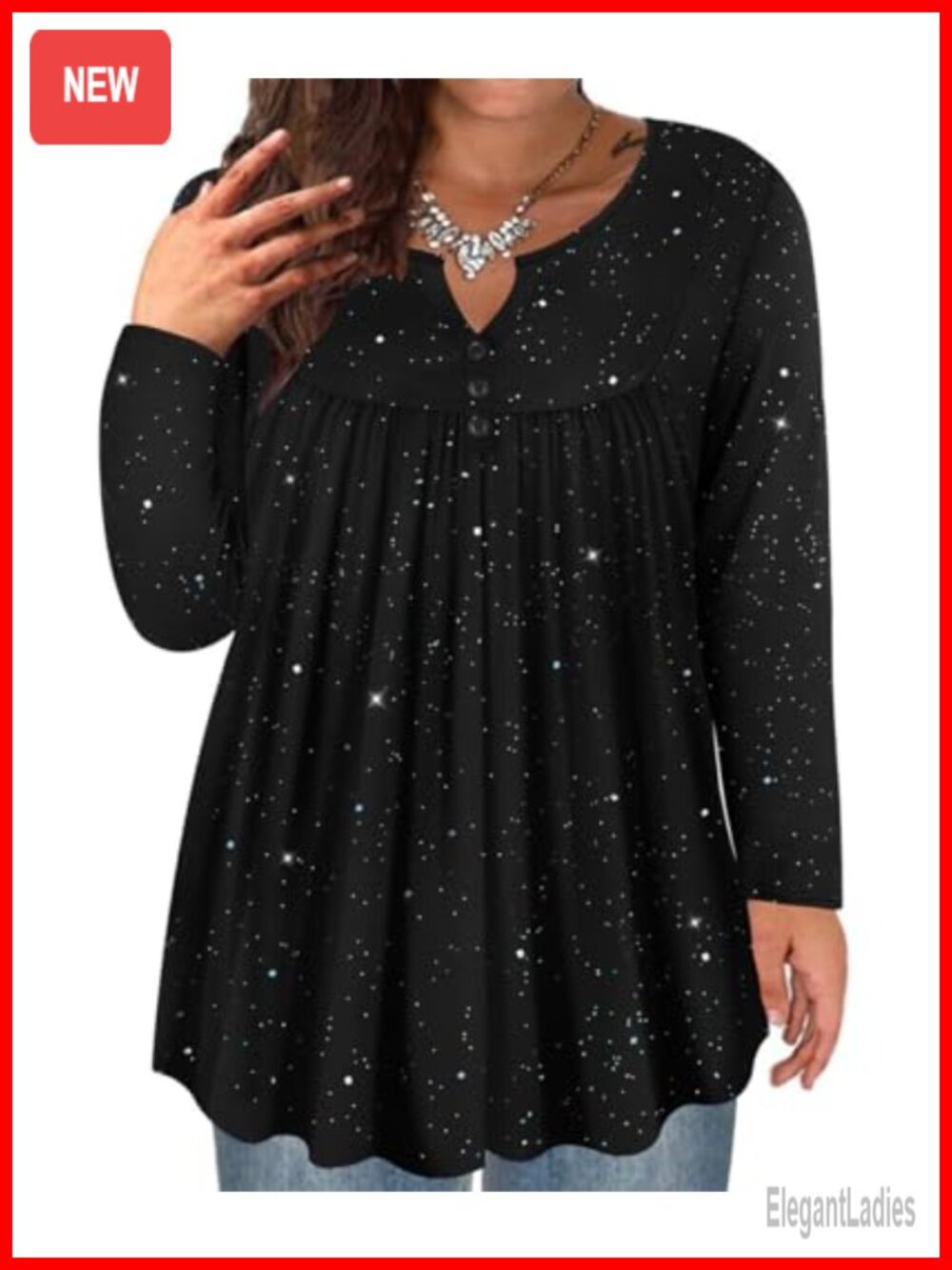 Plus Size Tunic Long Sleeve Pleated Button Flowy Top Women XL-5XL